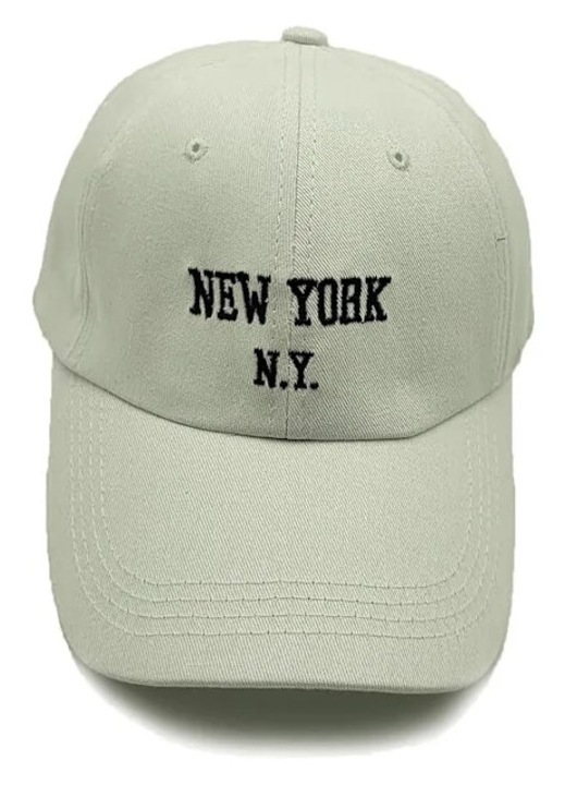 Sapca baseball din bumbac unisex, cu plasa la spate si broderie profesionala New York N.Y., cu aspect vintage usor uzat, crem, reglabil 54-60 cm