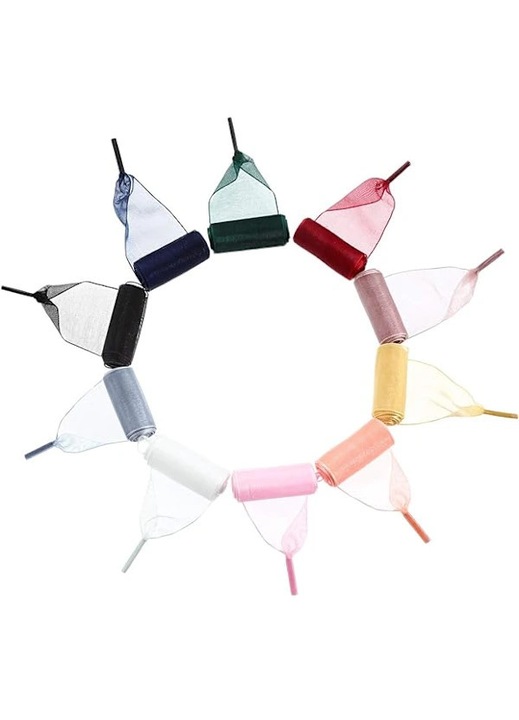 Többszínű sportcipőfűző szett, 10 pár, szatén organza, 2.5x120cm