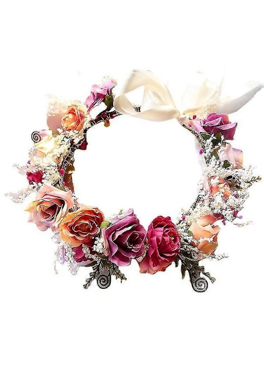 Coronita flori mireasa, voal, multicolor, diametru ajustabil