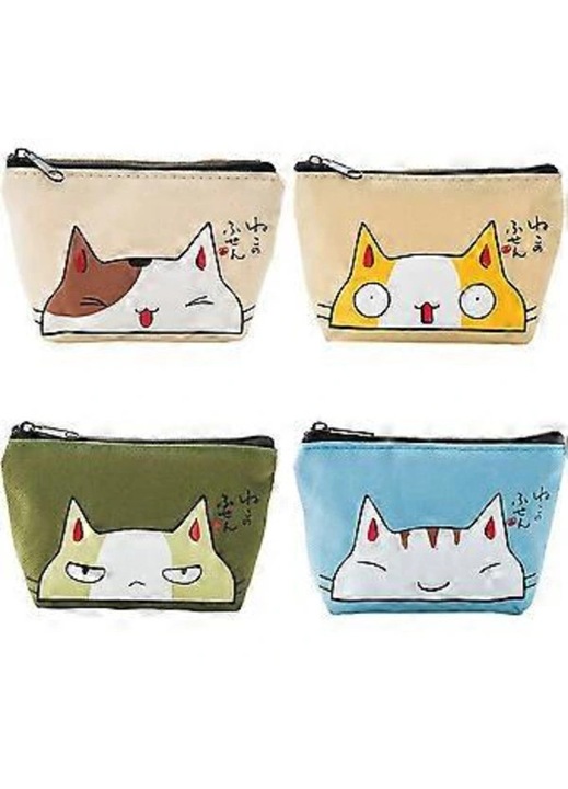 Set 4 portofele, material Oxford impermeabil, modele pisici, 12x9x3.5cm, multicolor
