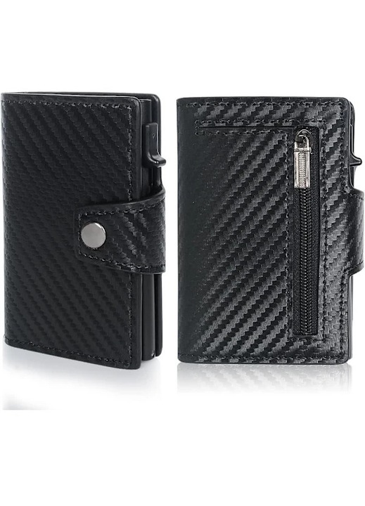Мъжки портфейл, карбонови влакна, изскачащ, алуминий, черен, 10x7x2см
