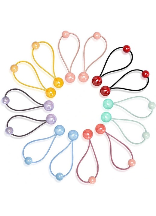Set 14 elastice par colorate cu bile, multicolor, 7 perechi