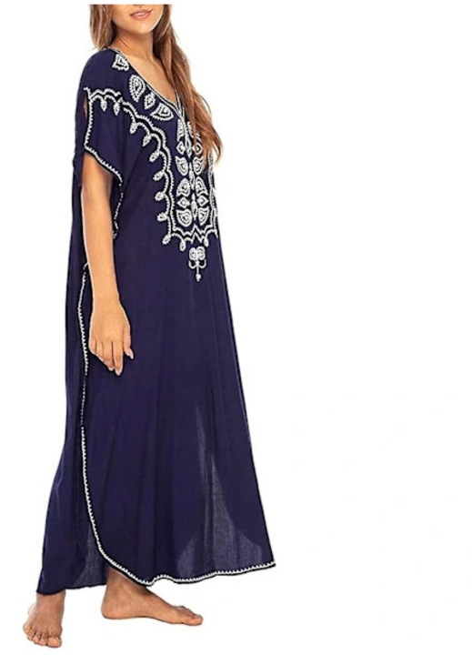 Rochie plaja dama, broderie, maneca scurta, decupaj lateral, multicolor, 70x120x135cm