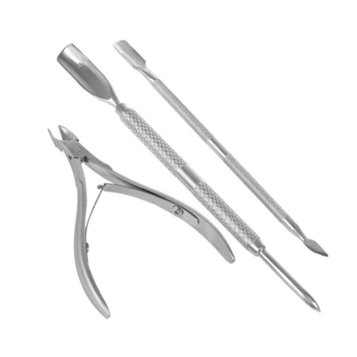 Set 3 unelte manichiura otel inoxidabil, pusher, foarfece, 75g