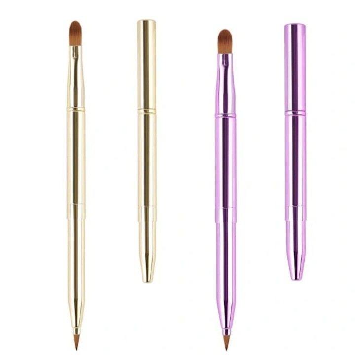 Pensula machiaj retractabila dubla, aurie si mov, set, 2 in 1, compacta