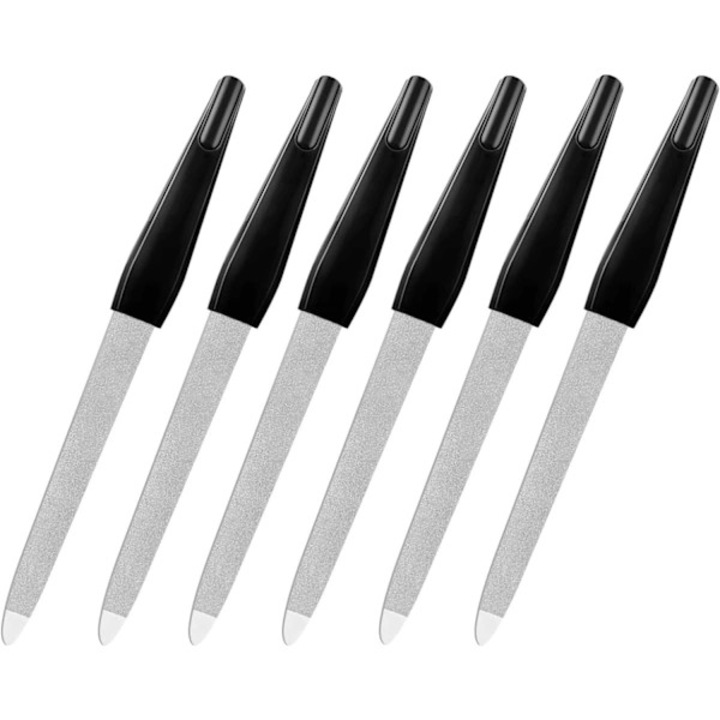 Set 6 pile metalice pentru unghii naturale, otel inoxidabil, 15cm, maner antiderapant, varf ascutit