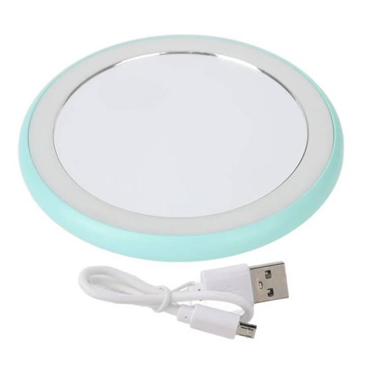 Oglinda cosmetica portabila rotunda cu LED, verde, 9cm