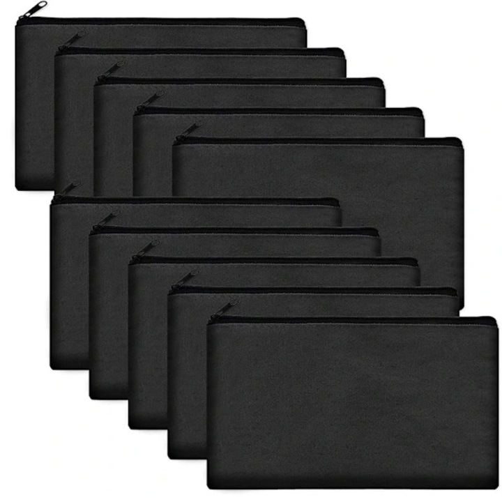 Set 10 penare panza negre 12x21cm cu fermoar pentru personalizat