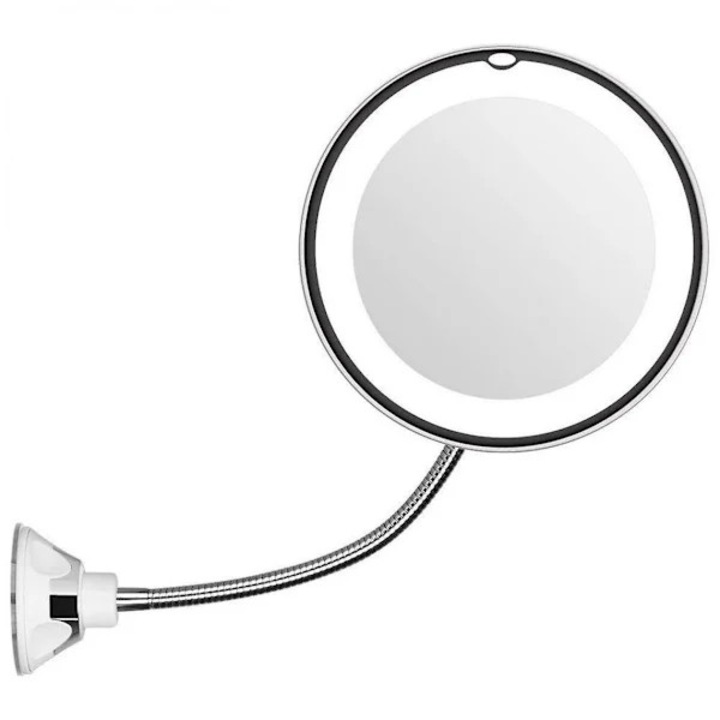 Универсално козметично огледало, 10x, гъвкаво LED, сребристо, 19x19x7.5см