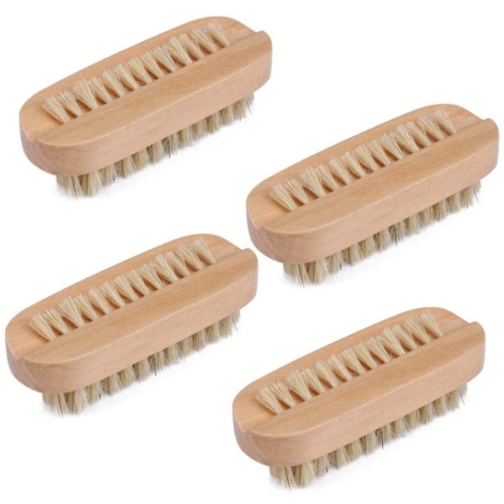 Perie unghii lemn dubla fata, 9.7x4x3.5cm, set 4 bucati, natural