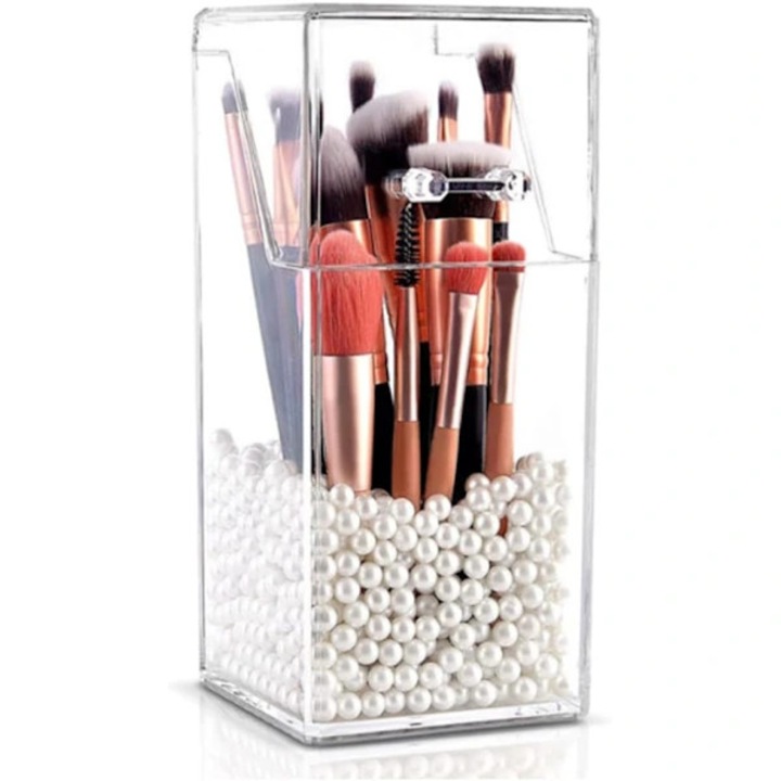Cutie depozitare machiaj acrilica transparenta 8.5x8.5x21cm capac dustproof