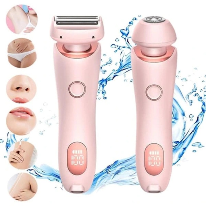 Aparat de ras electric pentru femei, epilator 2-in-1 cu capete interschimbabile fata si corp, 3 lame inox hipoalergenice cu folie 3D, rezistent la apa, incarcare USB, roz, 1 buc, 2 capete incluse
