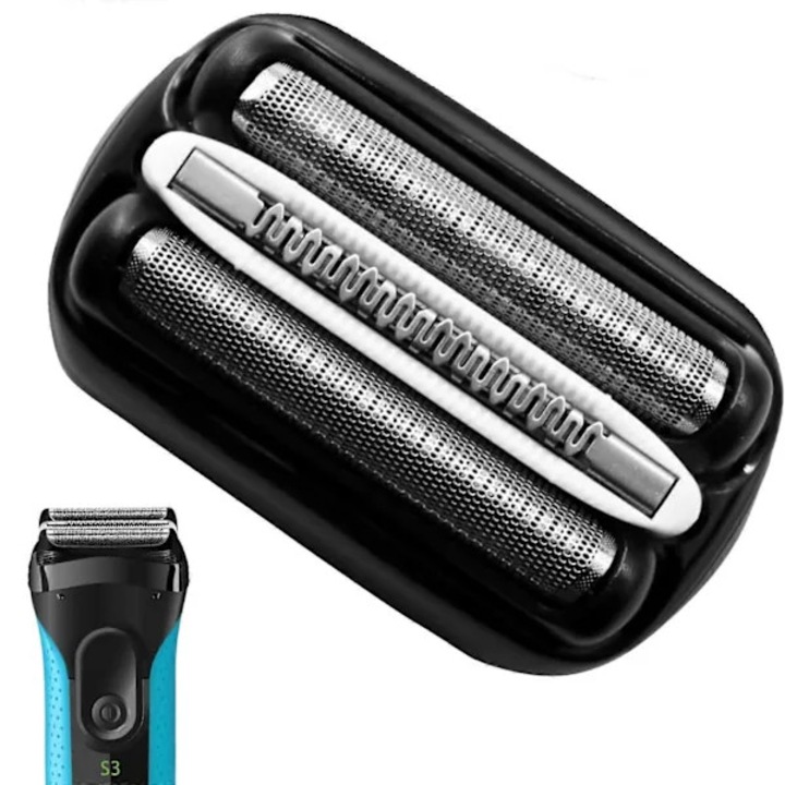 Cap de ras de schimb compatibil Braun Series 3, din ABS si otel inoxidabil, montare rapida tip click, prietenos cu pielea, Negru, 1 buc
