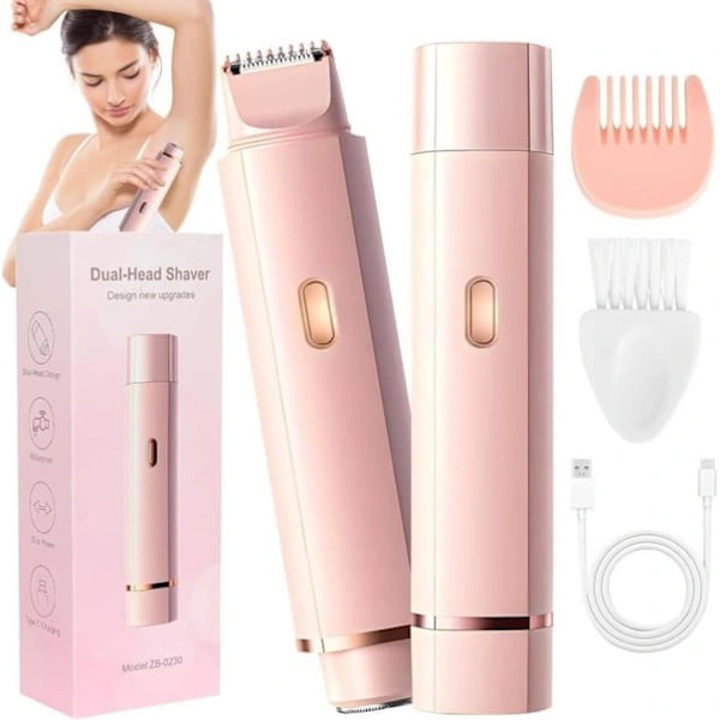 Aparat de ras electric 2-in-1 pentru femei, epilator/ras, capete interschimbabile pentru fata si corp, IPX7 rezistent la apa, roz, 1 buc