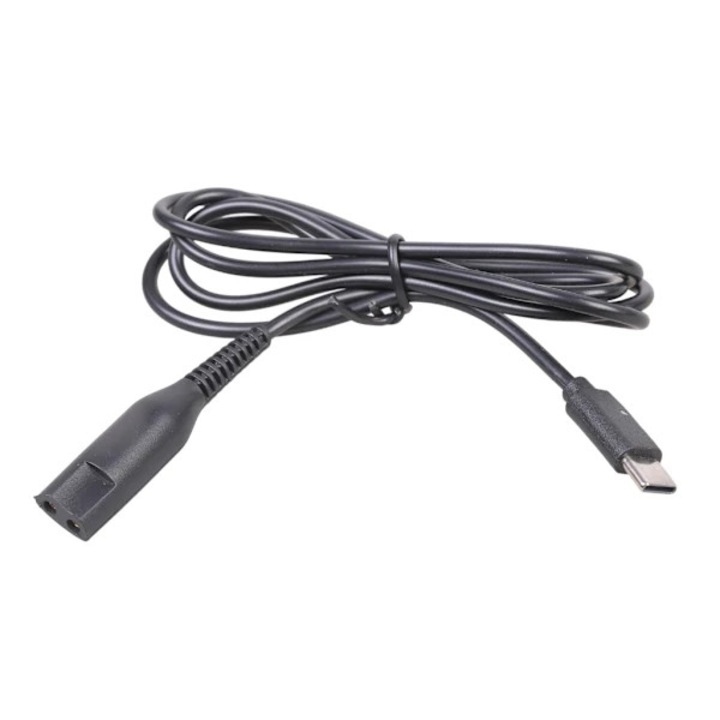 Кабел за зареждане / захранващ кабел USB-C 5V към 12V, съвместим с електрически самобръсначки 3040s/310s/9095cc/9290cc и модели 1-9, устойчив на скъсване с пластмасова и метална текстура, със защита от свръхток и прегряване, 1 м, Черен, 1 бр