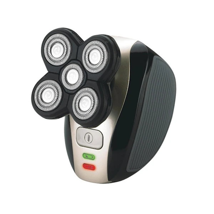 Aparat de ras electric 5-in-1 pentru barbati, trimmer multifunctional cu 5 accesorii, cap rotativ 4D flotant, incarcare USB, IPX6 rezistent la apa, negru/argintiu