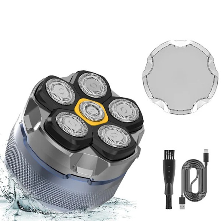 Aparat de ras electric / shaver 6D, cap magnetic detasabil, fara fir, baterie 1400 mAh autonomie 150 min, incarcare Type-C, rezistent la apa IPX6 pentru barbierit umed si uscat, lame hipoalergenice, argintiu, 1 buc