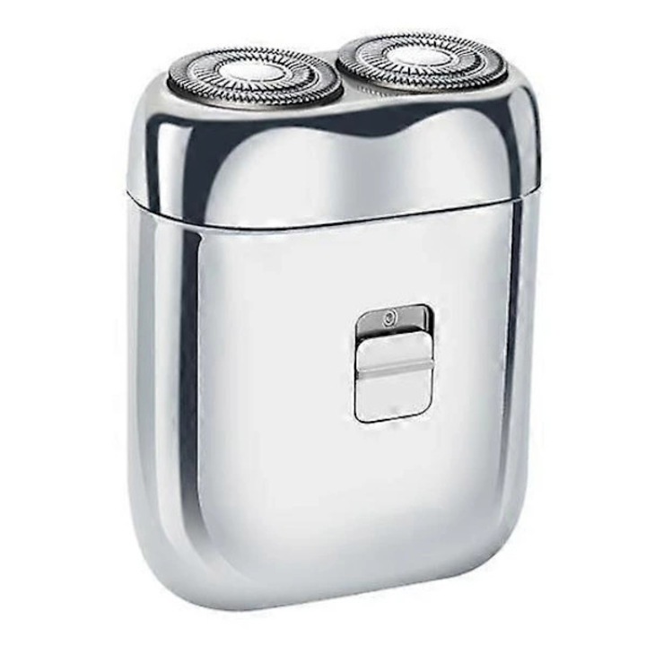 Aparat de ras electric, aparat de barbierit compact cu capete duble, lavabil, zgomot redus, lama ascutita, baterie 500mAh, incarcare Type-C, dimensiuni 6.7x5.5x2.5 cm, argintiu, 1 buc
