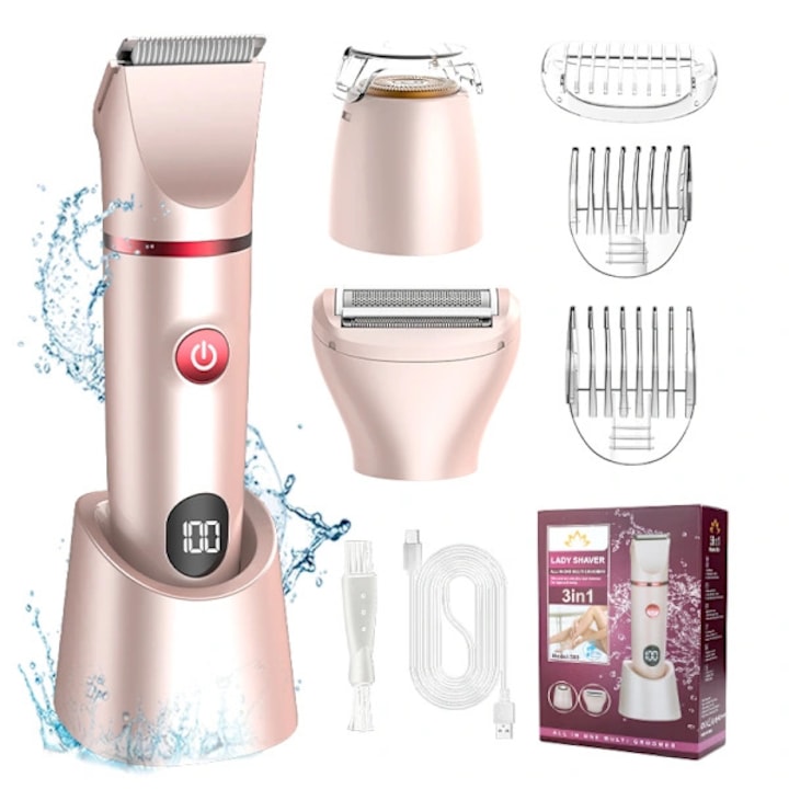 Epilator electric 3 in 1, roz, 15.5x3.4x5.5cm, set multifunctional