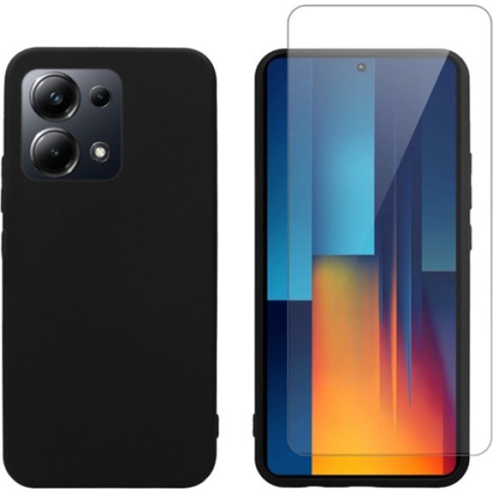 Set husa neagra mata silicon si sticla temperata Vivid Poco M6 Pro Note 13 Pro 4G