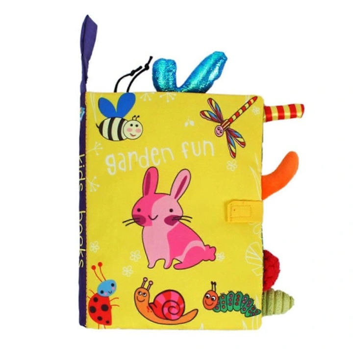 Carte textila bebelusi, animale 3D, sunete, 14x19cm, multicolor
