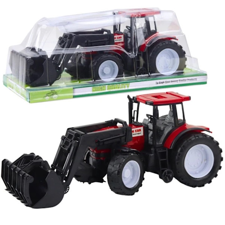 Tractor de jucarie cu brat de prindere, rosu-negru, 36.5x14.5x13 cm