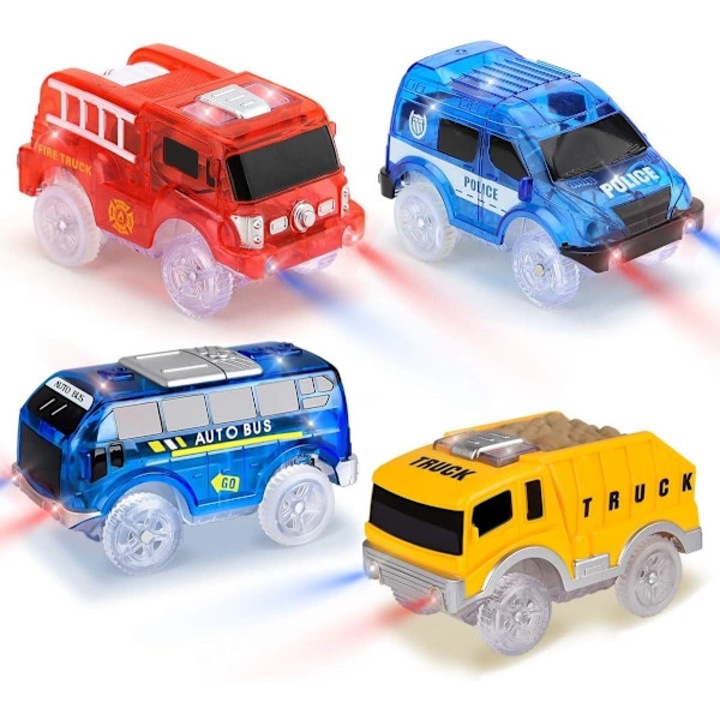 Set 3 masinute de curse cu LED multicolor, plastic ABS, 3+ ani