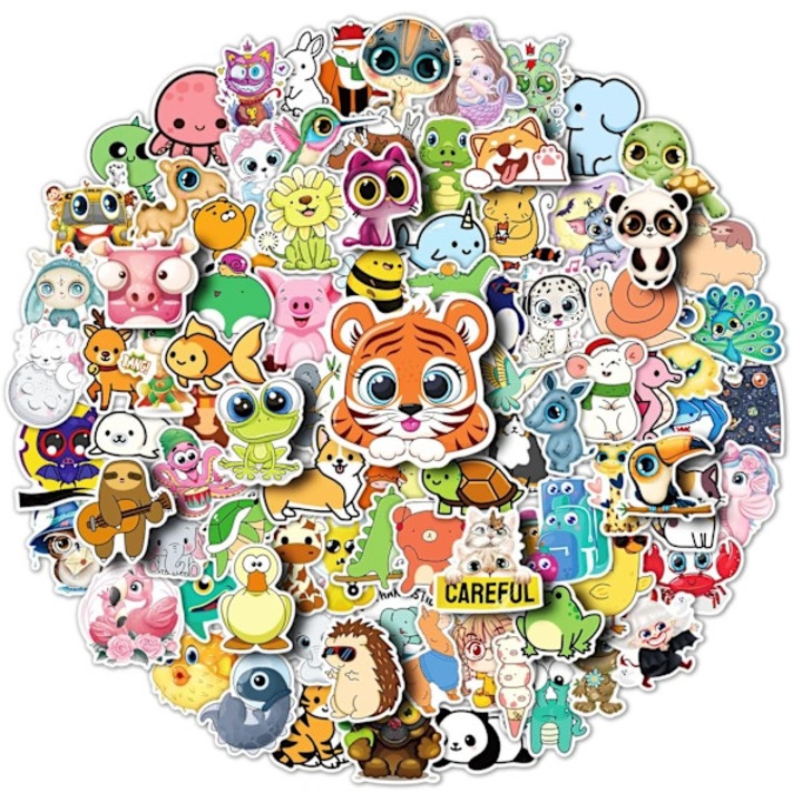 Комплект стикери Animal Crossing, 100 бр., водоустойчив винил, многоцветен