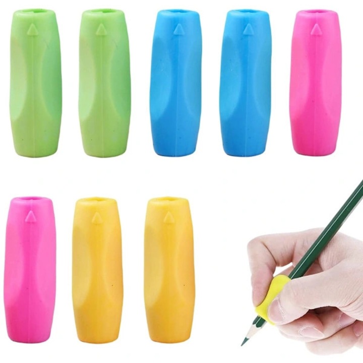 Set 8 suporturi ergonomice pentru pix, silicon, antiderapant, multicolor