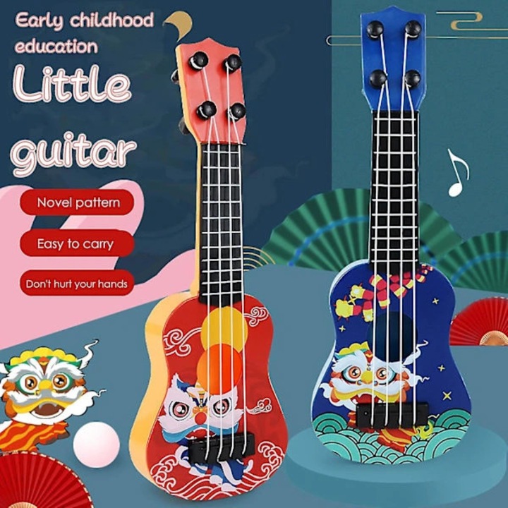 Ukulele mini zenei játék, ABS-ből, 4 nylon húrral, oktató jellegű gyerekeknek 3+, 25.5x8.7x2.9 cm, piros, 1 db
