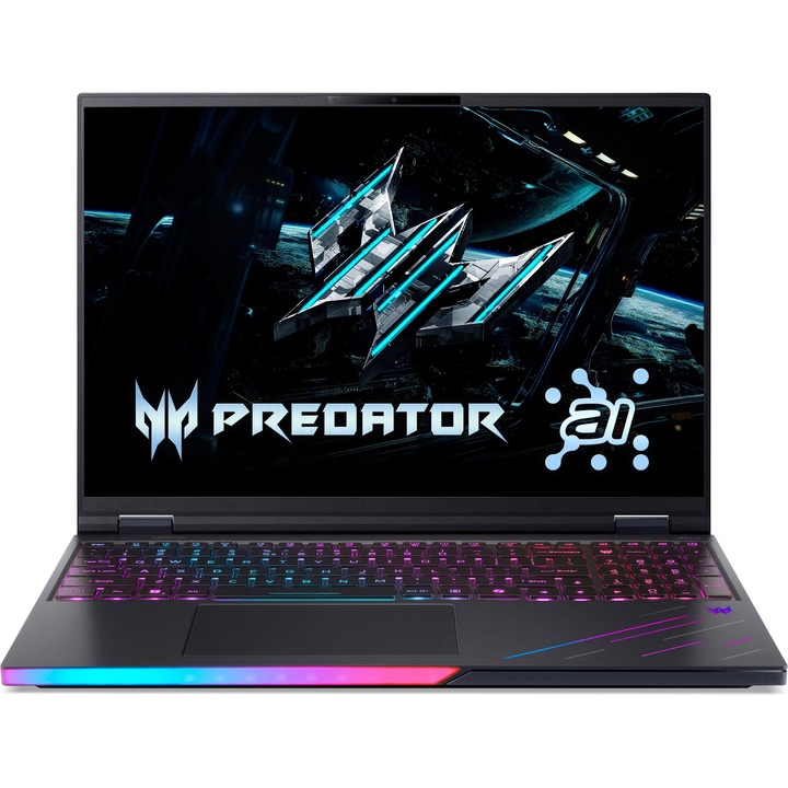 Лаптоп Acer Predator Helios 16 AI PH16-73-94AF с Intel Core Ultra 9 275HX (2.7/5.4GHz, 36M), 64 GB, 2 x 1 TB SSD, NVIDIA RTX 5090 24GB GDDR7 DLSS 4, Windows 11 Pro, Черен