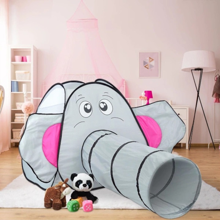 Cort de joaca copii elefant pop-up tunel multicolor