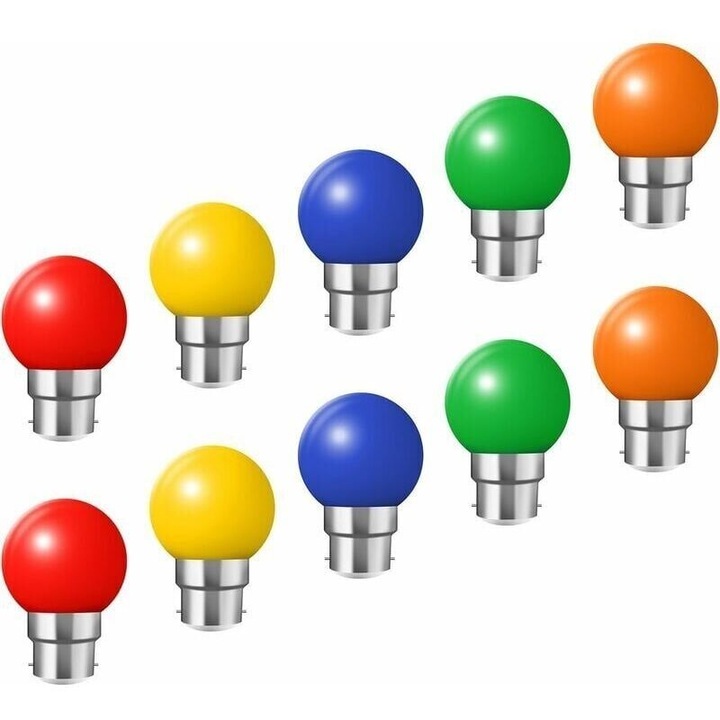 10 db B22 LED izzó készlet, többszínű, 3W, 300 lumen, 2023, 30x45cm