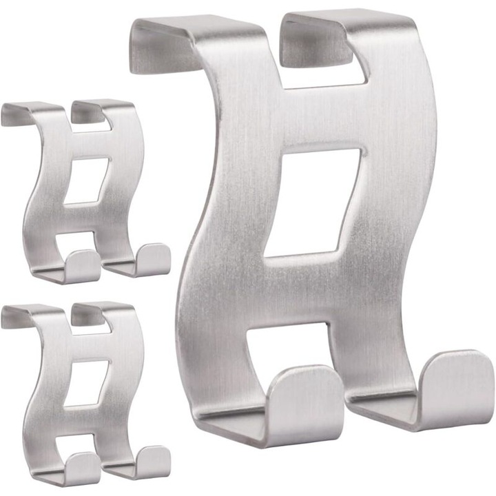 3 db rozsdamentes acél ajtóhorog készlet 5x6x4.5cm ezüst, fúrás nélkül