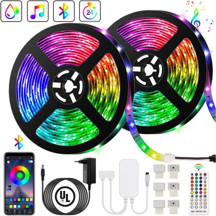 Banda LED RGB 10m 300 LED-uri SMD5050 multicolor IP65 set