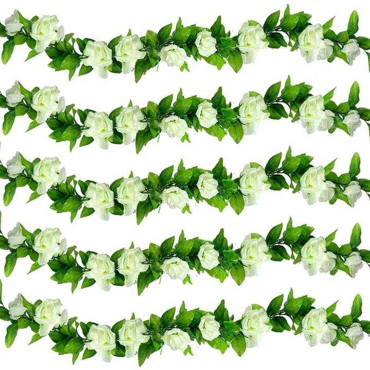 Set 6 guirlande flori artificiale, alb, 2.3m, decor interior-exterior