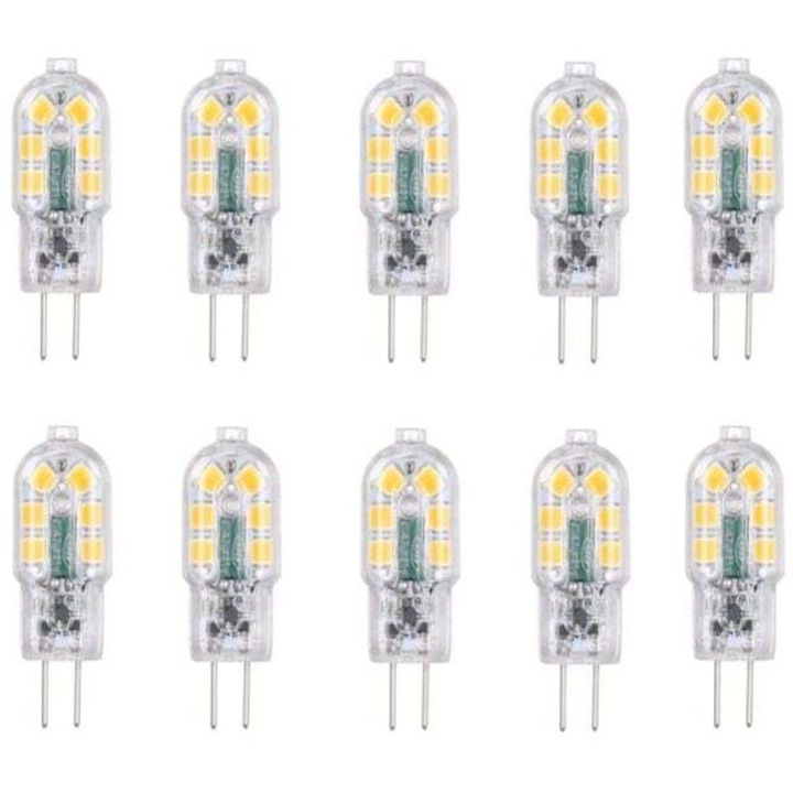 10 db G4 3W 6000K hideg fehér LED izzó készlet 38x10mm 12V