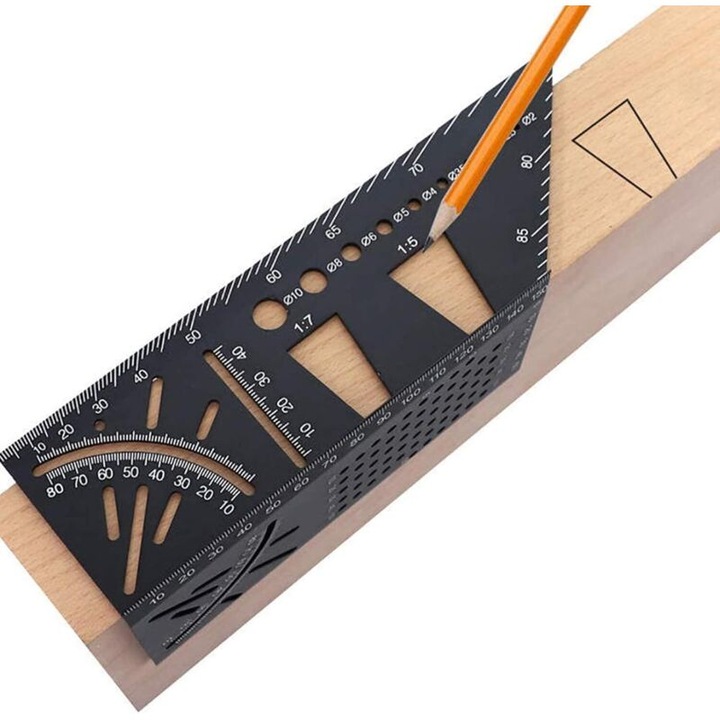 Rigla de masurare unghiuri 3D, aliaj aluminiu, negru, 215x62x37mm