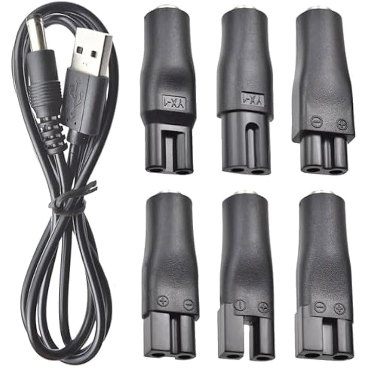 Cablu incarcare USB universal pentru aparate de ras electrice, 7 piese, negru