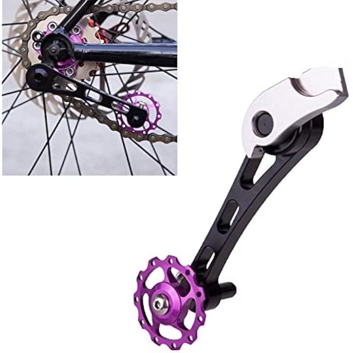 Tensioner lant bicicleta, ajustor viteza unica, aluminiu, negru, 90x50mm