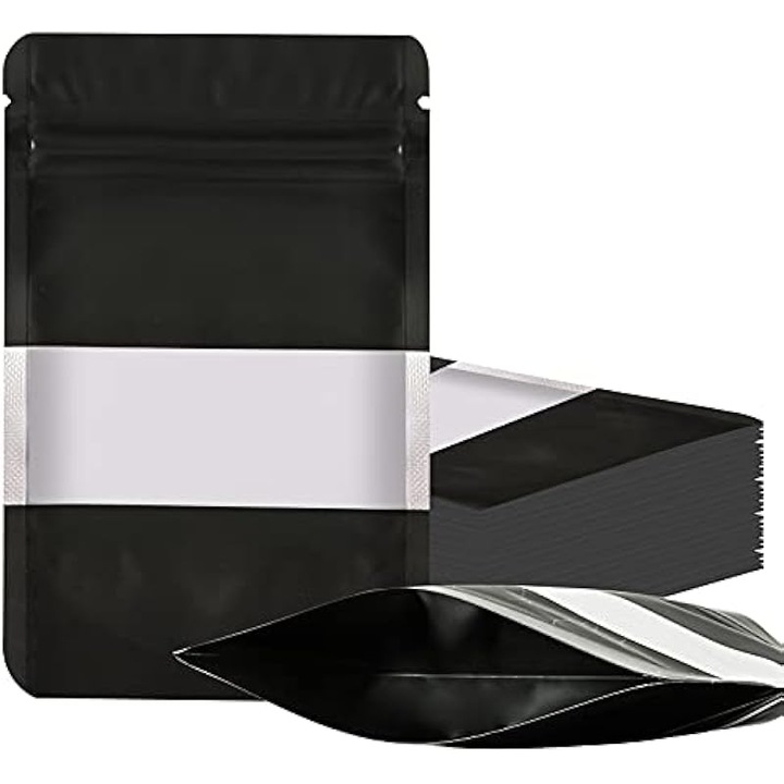 100 db visszazárható mylar tasak készlet, fekete, 12x20cm, átlátszó ablakkal, nagy kapacitás