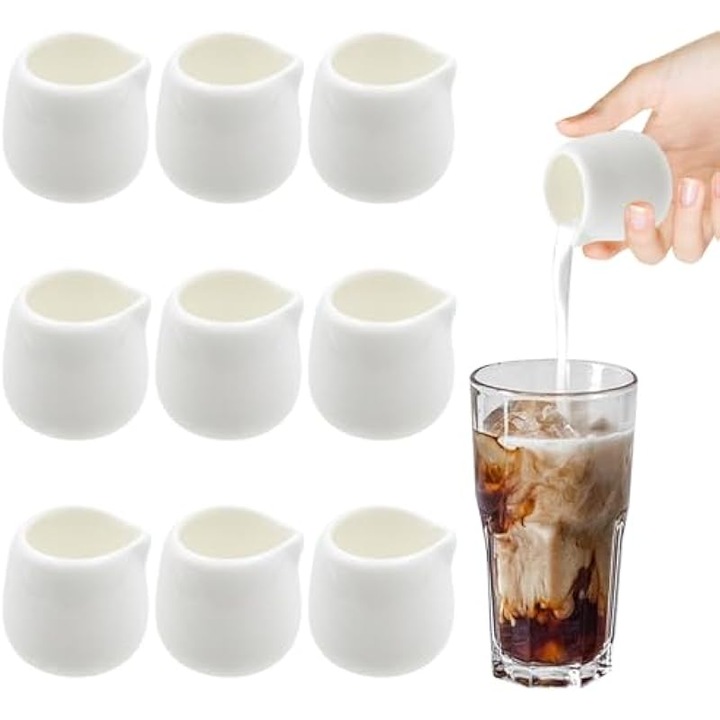 10 db mini tejkiöntő készlet, fehér kerámia, 50ml, 5x3.5x3.5cm, fogantyú nélkül