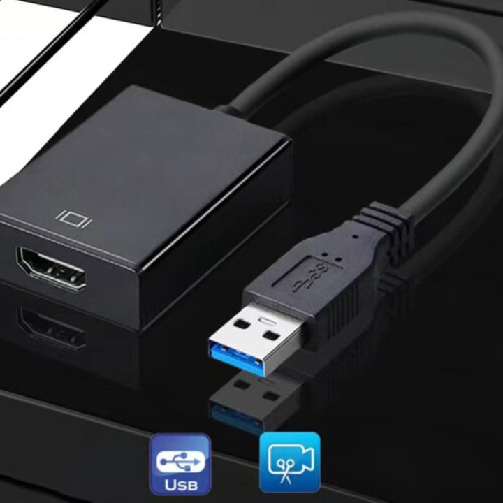 Adaptor USB 3.0 la HDMI, convertor audio video 1080p, negru