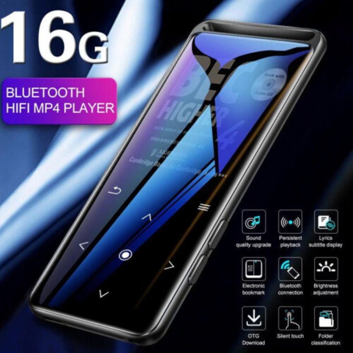 Hordozható MP3 MP4 lejátszó érintőképernyővel, FM rádióval, 128GB kapacitással, fekete
