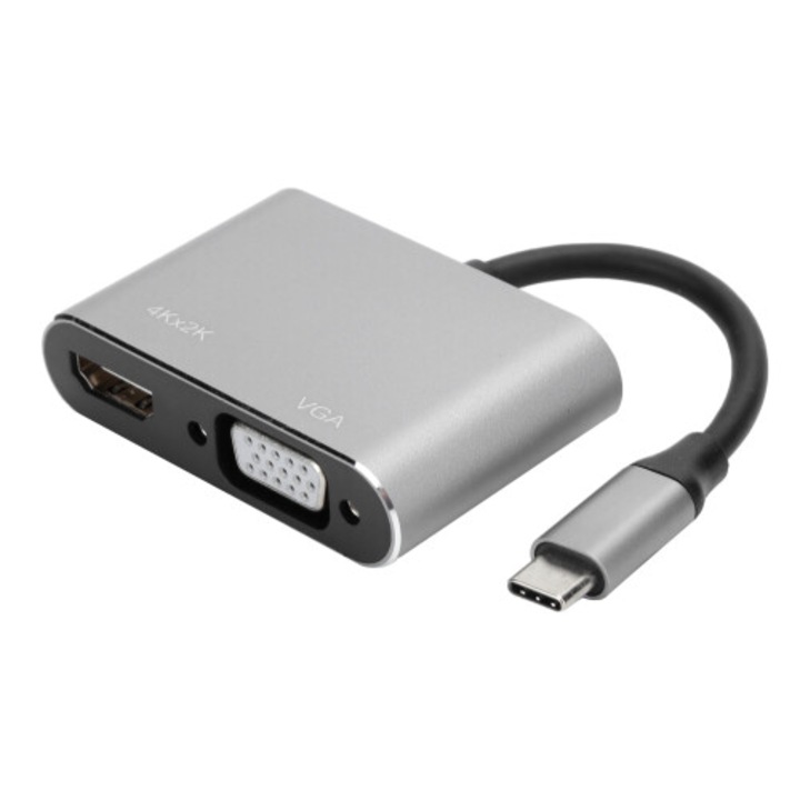 Adaptor USB-C la HDMI, convertor AV multiport, protectie supraincalzire, negru