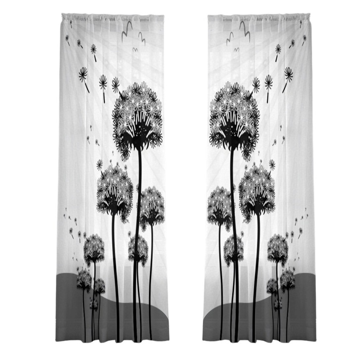 Ajtó panel függöny, levél és virág mintás, poliészter, pasztell zöld, 130x183cm, 2 darabos szett