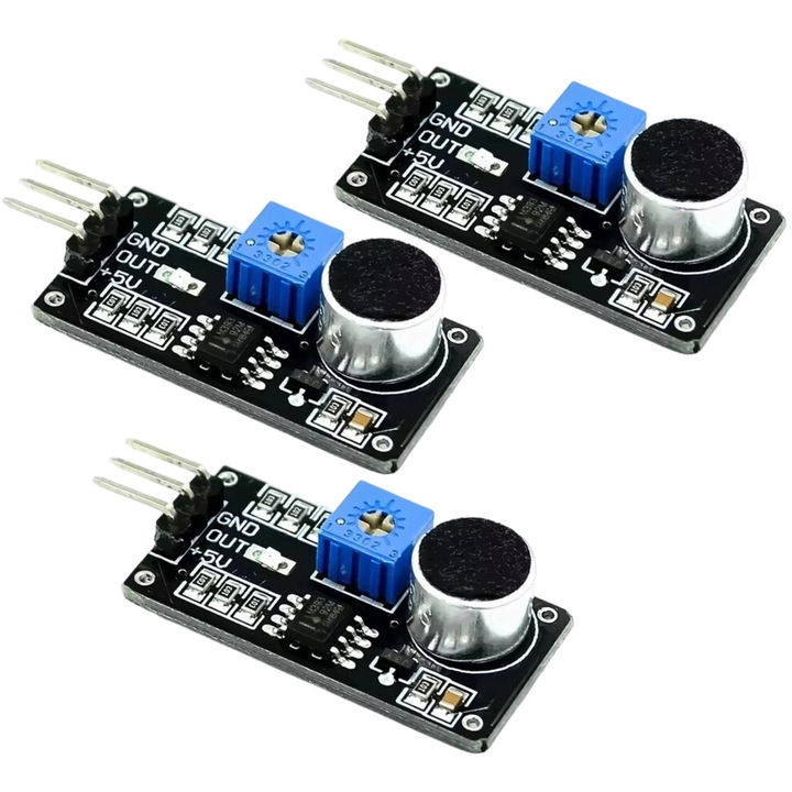 Модул сензор за звук LM393, 32.5x16.4мм, LED, 4-6V, комплект 3 бр