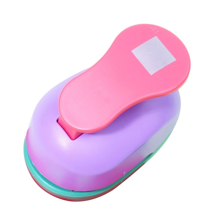 Ergonomikus négyzet alakú lyukasztó, fémes műanyag, 4 méret, többszínű