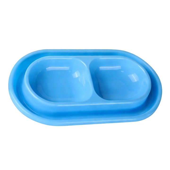 Bol dublu pentru pisici, plastic, albastru, 20x15x6cm, antimuste