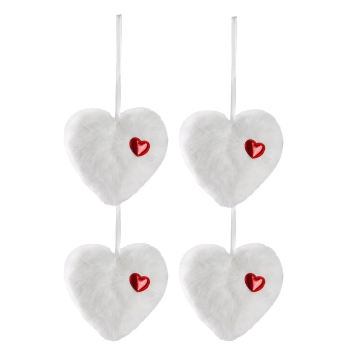 Set 6 decoratiuni inima plus, alb roz rosu, 12x11cm